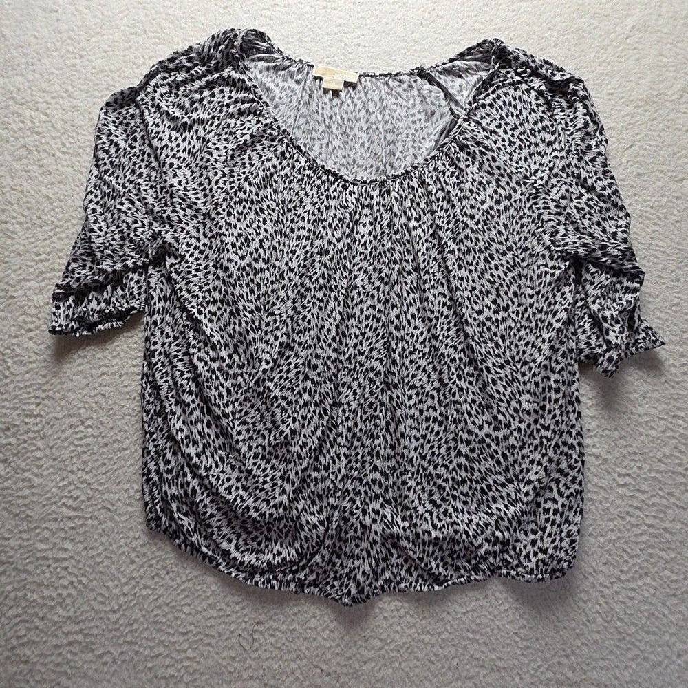 Michael Michael Kors Blouse Womens 3X White Scoop Neck 3/4 Animal Print Top